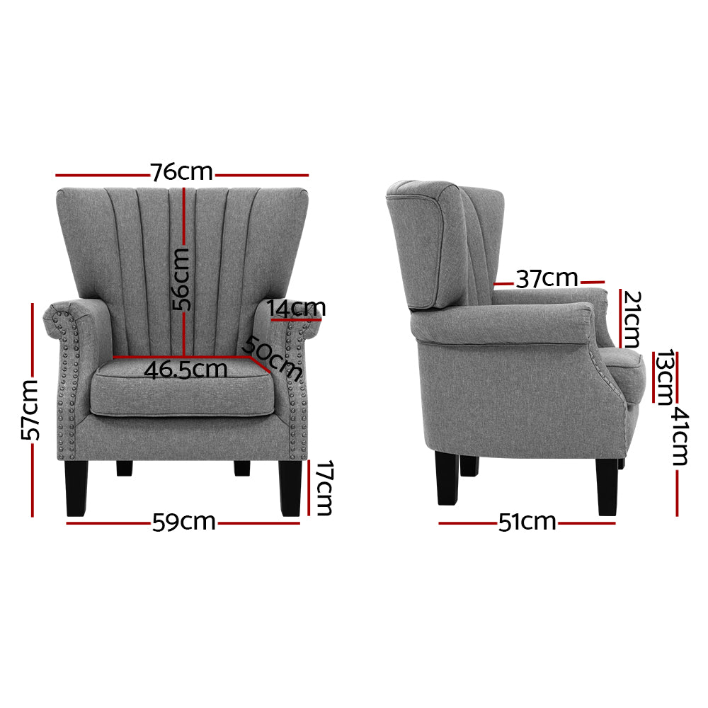 Artiss Upholstered Fabric Armchair Accent Tub Chairs Modern seat Sofa Lounge Grey