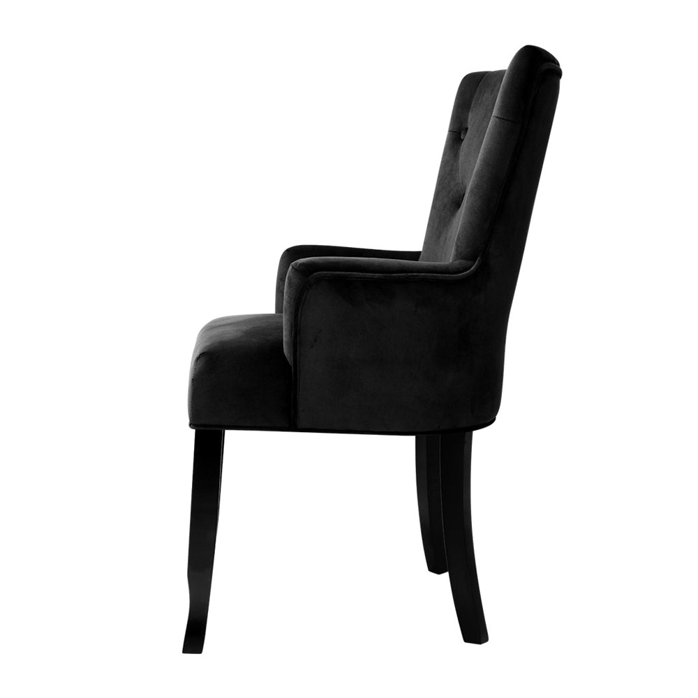 Artiss Dining Chairs French Provincial Chair Velvet Fabric Timber Retro Black