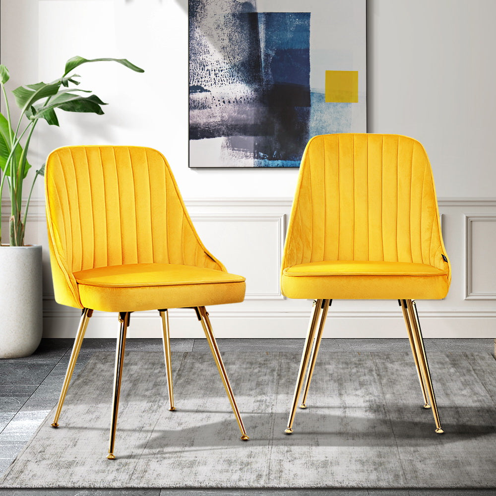 Artiss Set of 2 Dining Chairs Retro Chair Cafe Kitchen Modern Metal Legs Velvet Yellow