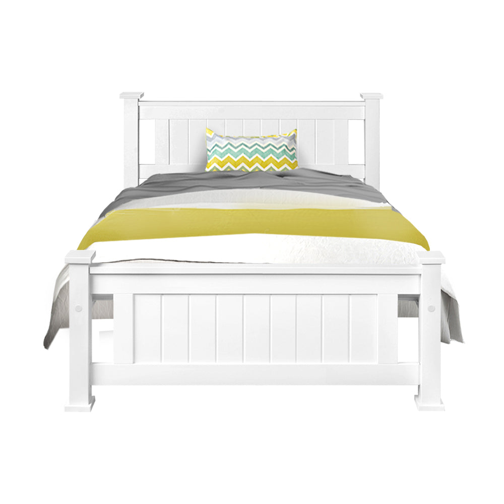 King Single Wooden Bed Frame - White