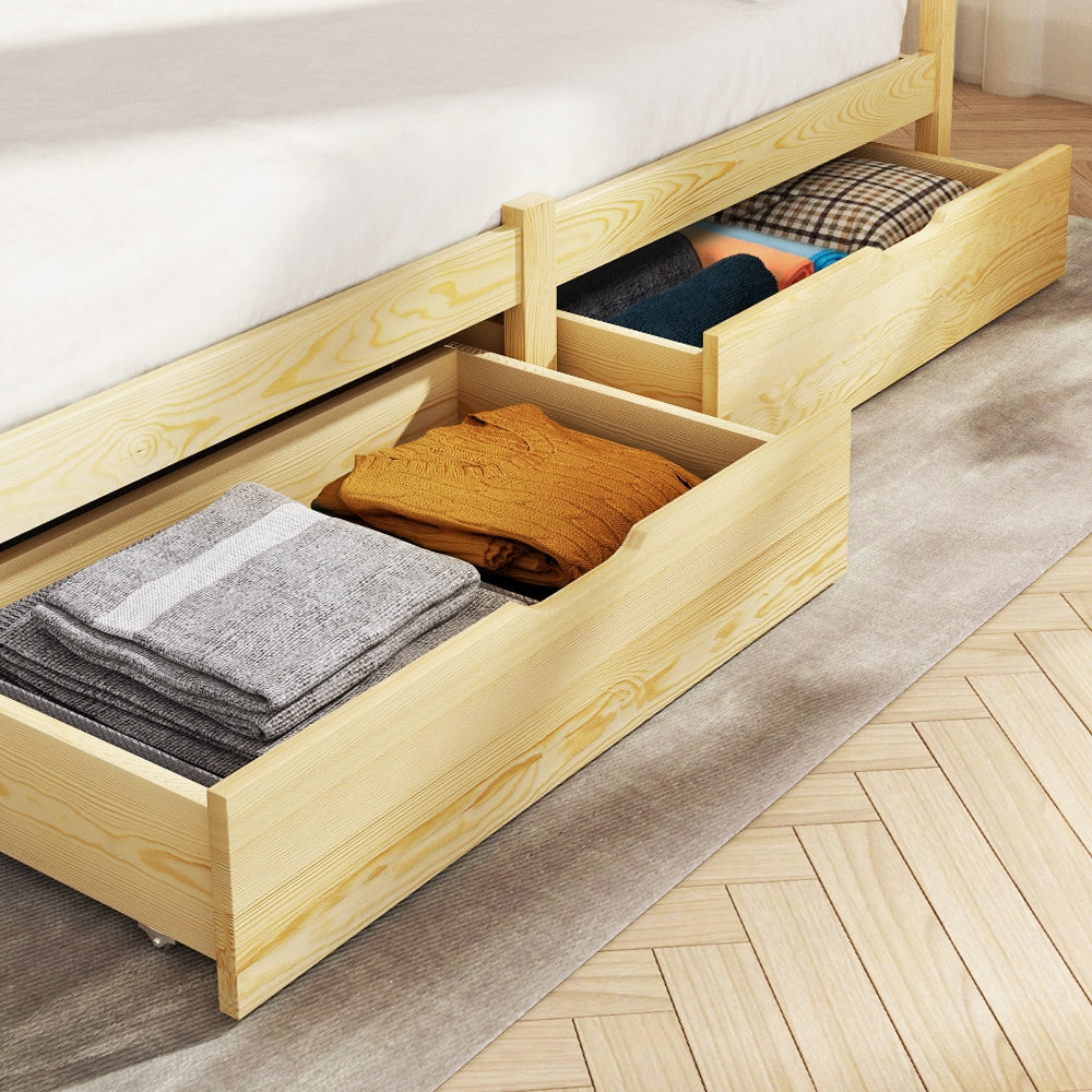 Artiss Set of 2 Bed Frame Storage Drawers Timber Trundle for Wooden Bed Frame Base Oak